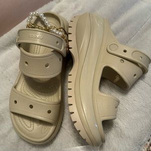 CROCS Beige Sandals with Pearl Accent